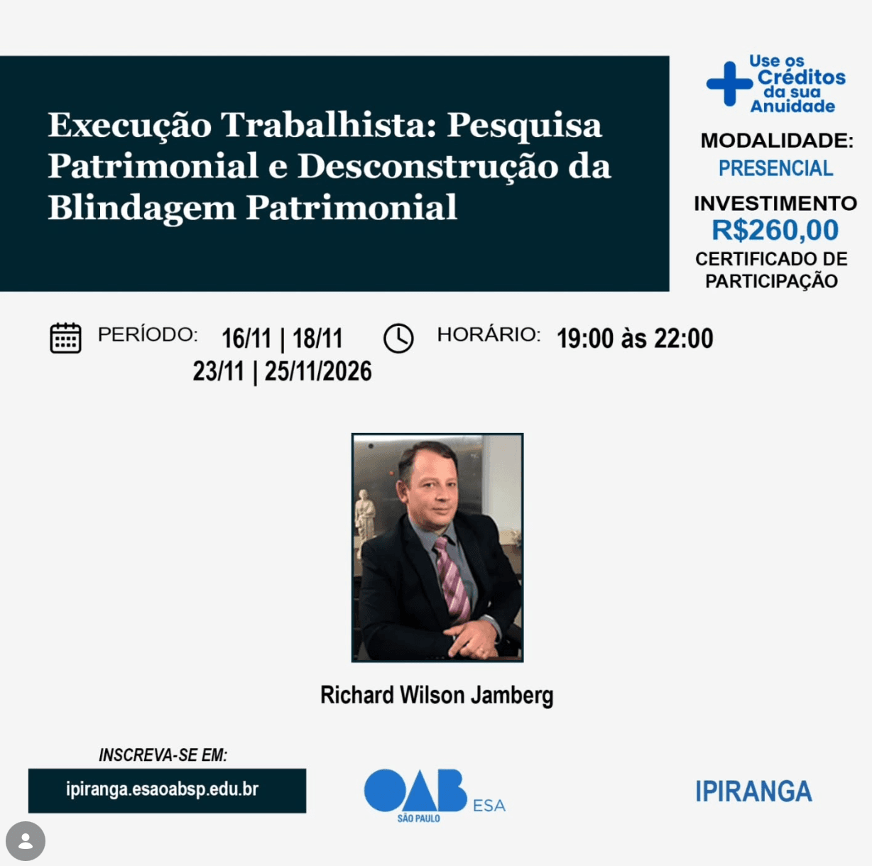 📙 ESA IPIRANGA: Execução Trabalhista: Pesquisa Patrimonial e Desconstrução da Blindagem Patrimonial